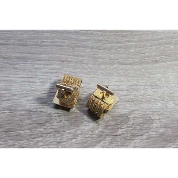 Vintage Goldstone Mesh Cuff Links - Picture 3 of 5